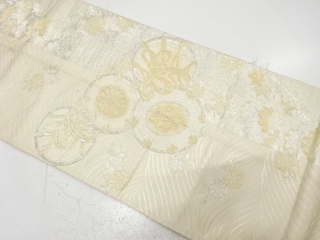 JAPANESE KIMONO / ANTIQUE FUKURO OBI / SILK / WOVEN SAKURA
